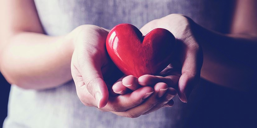 hands holding a toy heart